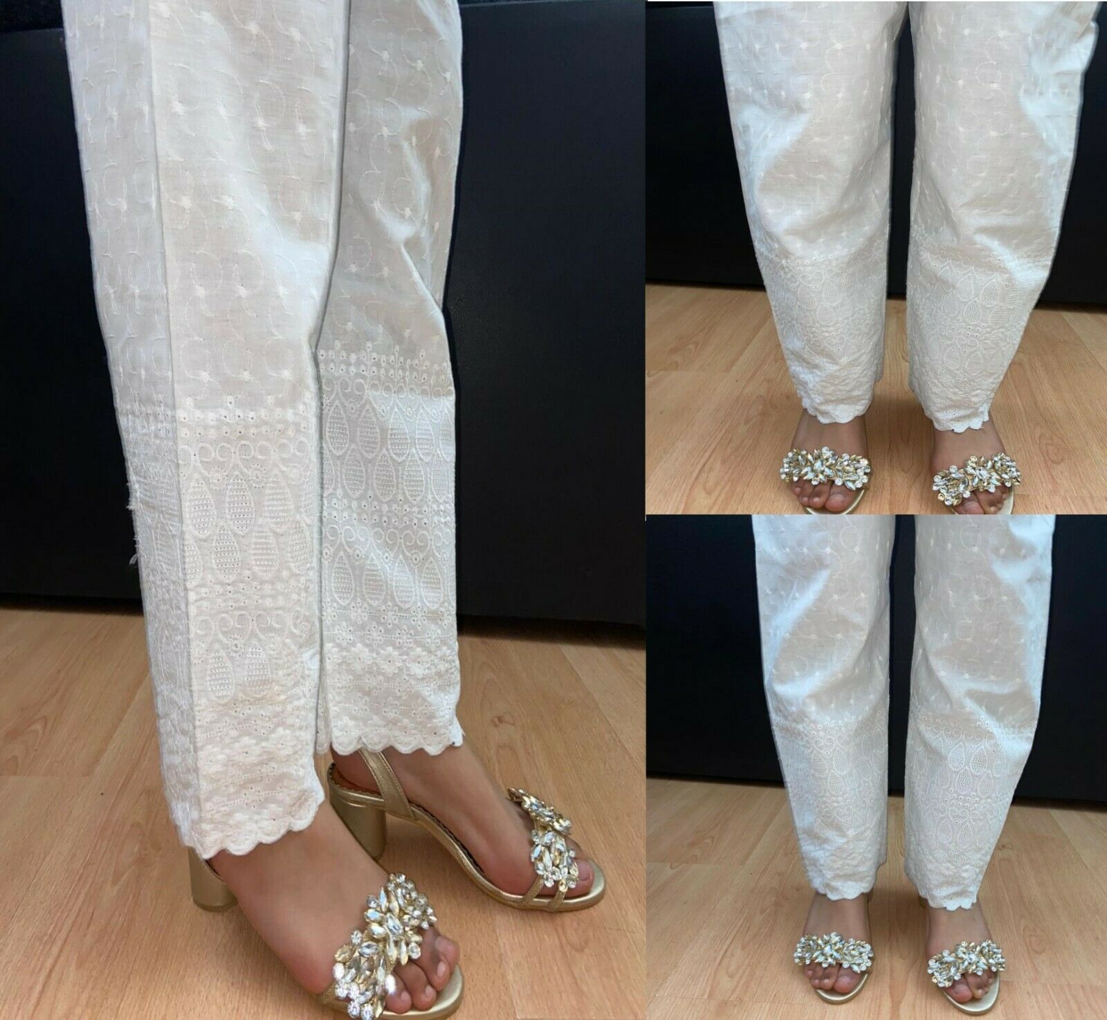 LADIES WHITE TROUSERS Indian Pakistani Capri Cigarette Shalwar Pants  Embroidery 1200  PicClick UK