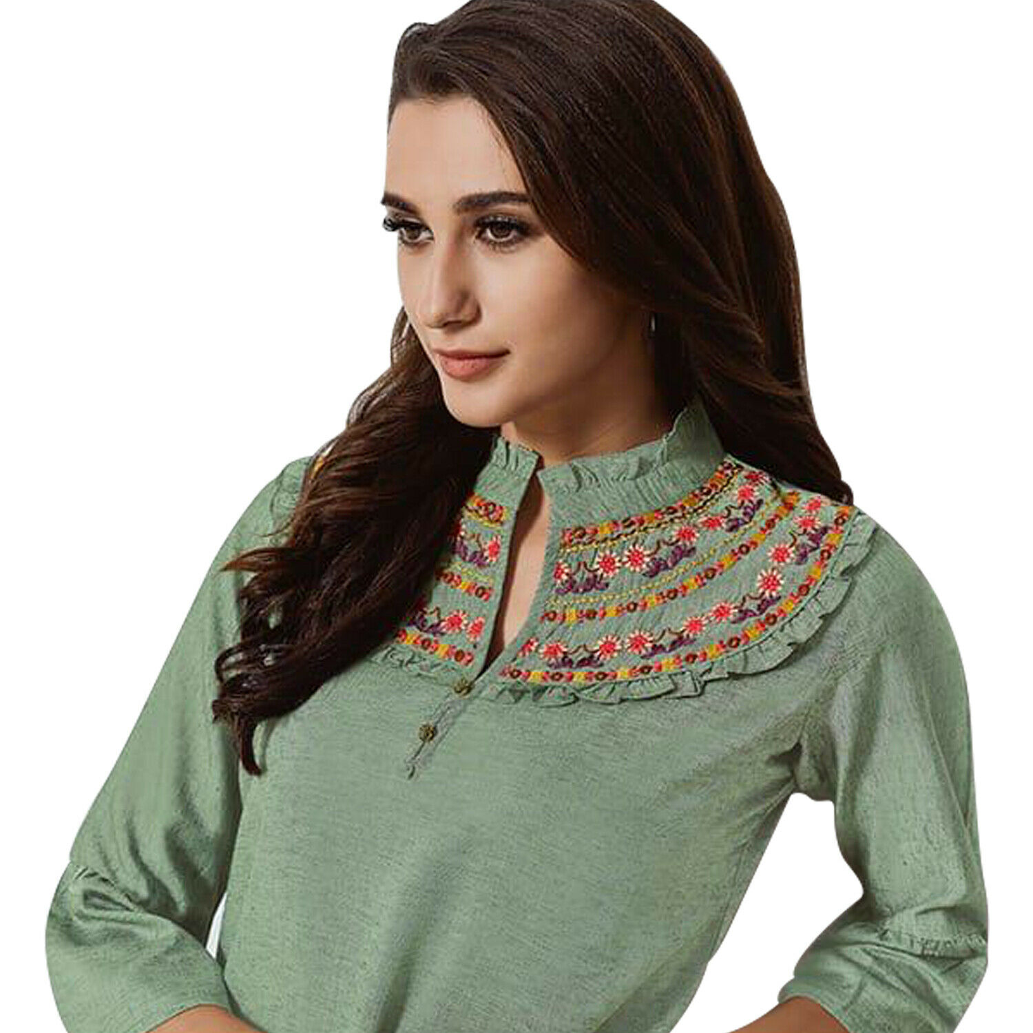 Women Indian Pakistani Kurti Kurta Short Embroidery Rayon Top Shirt ...