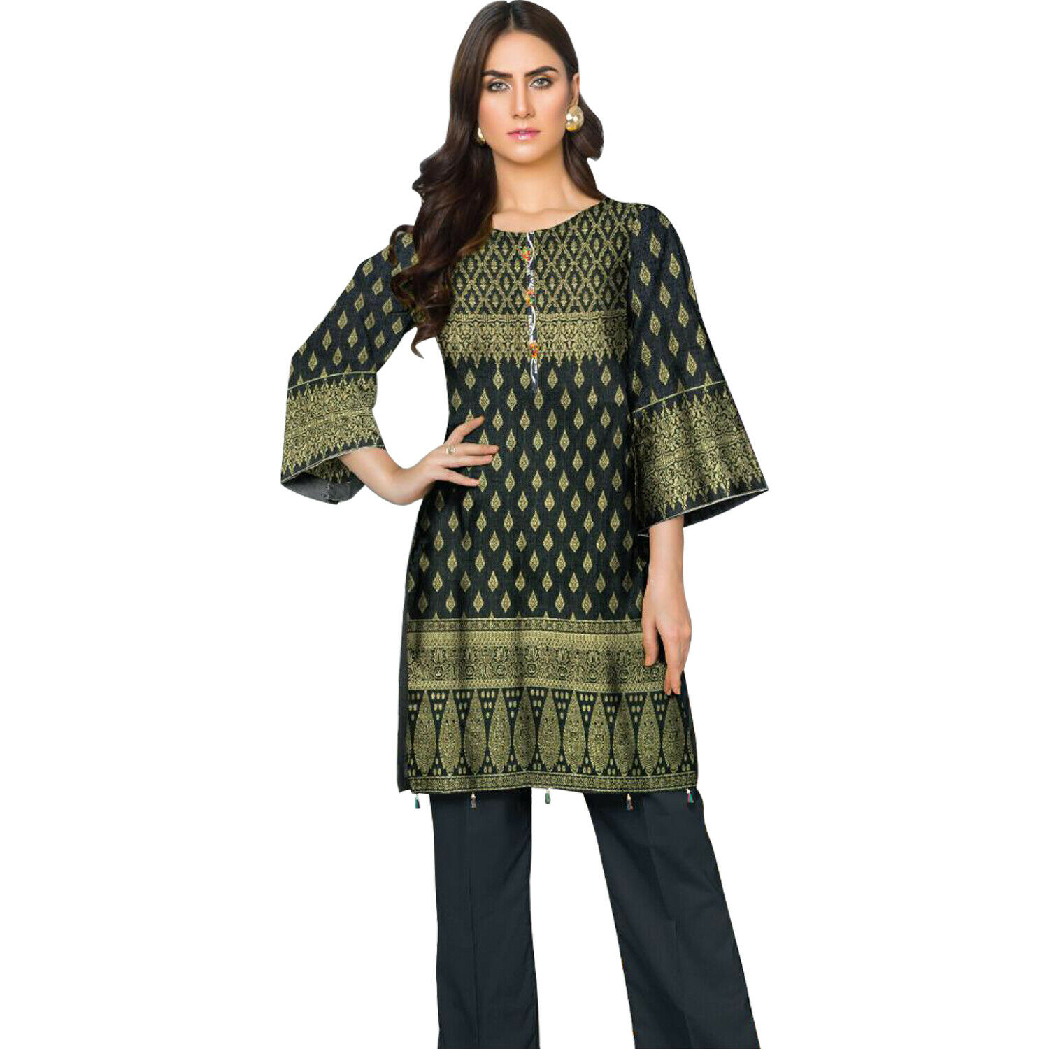 Stitched Ladies Shalwar Kameez Black Pakistani/Indian Kurta Salwar 2 ...